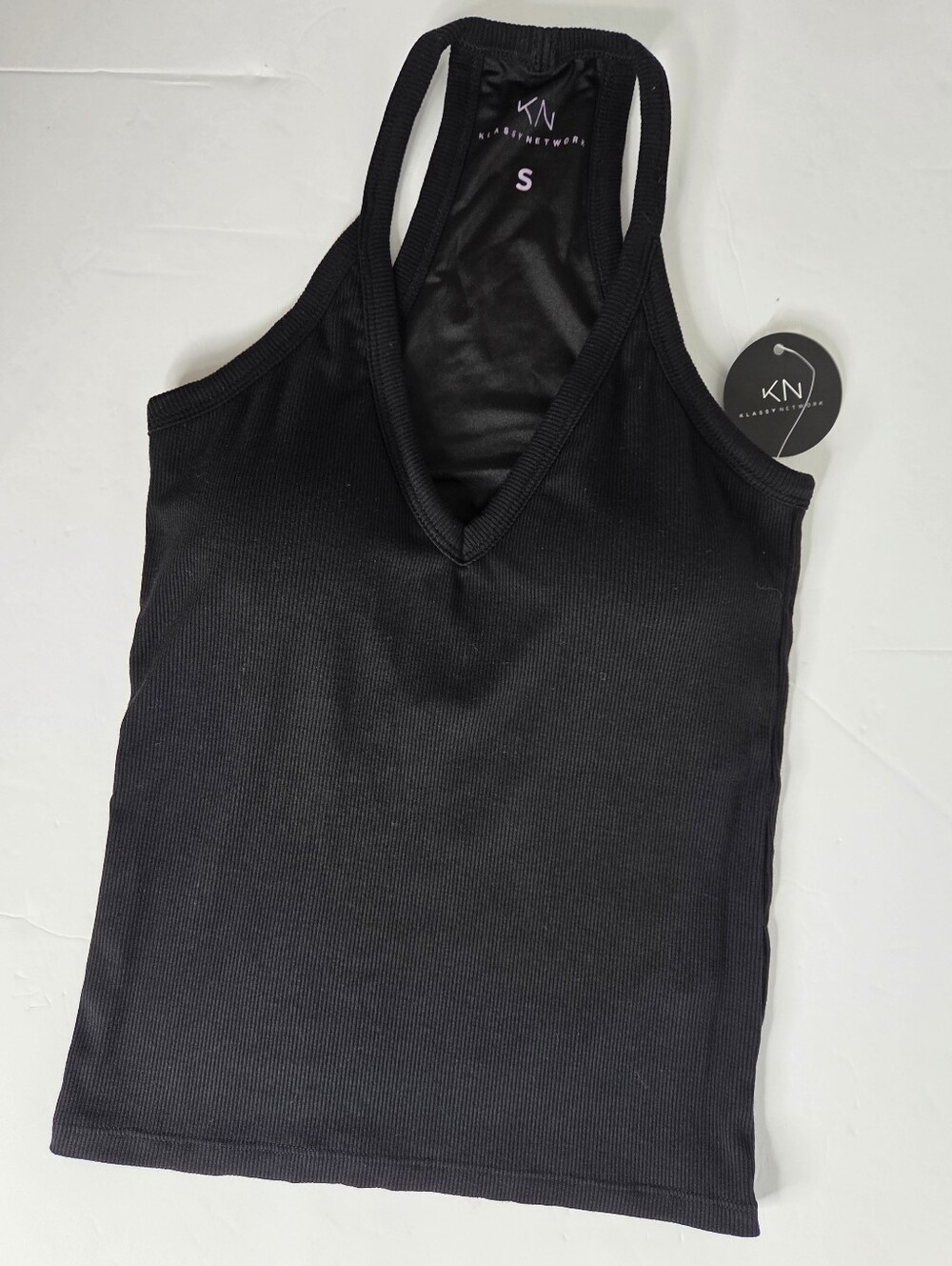 Klassy Network Black Ribbed Strappy Racerback Tank Top W CB Size Small NwT Brami - Picture 8 of 16